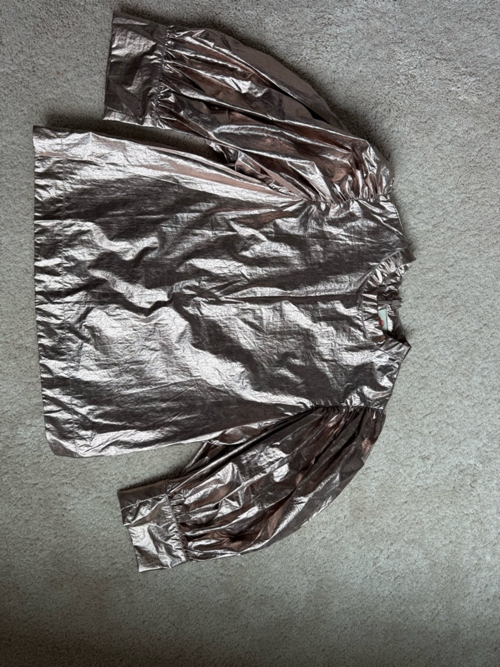 FARM Rio Metallic Rose Gold Puff Sleeve Blouse - Picture 7 of 9